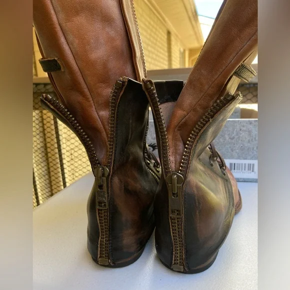 Freebird Ravi Mid-Calf Distressed Brown Leather Two Tone Leather Moto Boots 10 - Picture 12 of 17